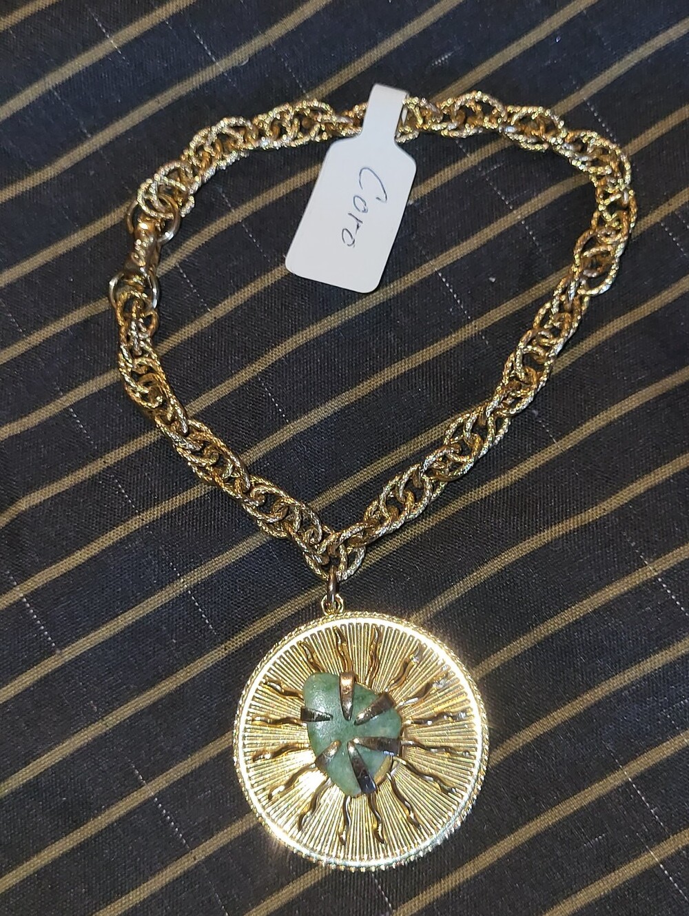 Vintage Coro Gold-Tone Sunburst Pendant Bracelet with Stone